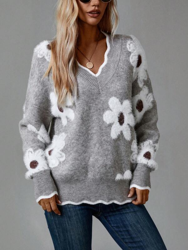 ELLEN | V-NECK AND FLORAL KNIT