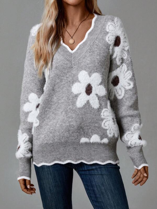 ELLEN | V-NECK AND FLORAL KNIT