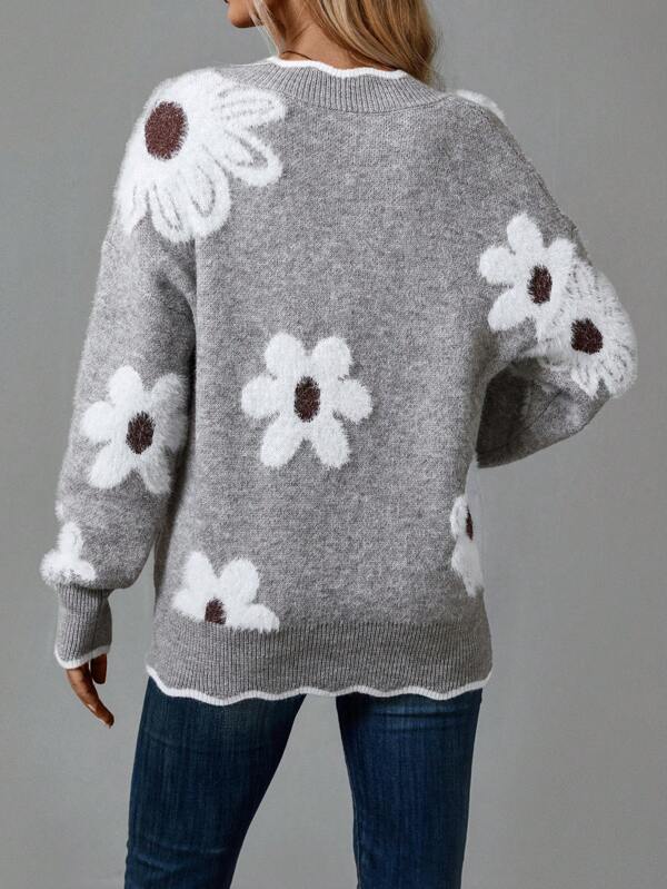 ELLEN | V-NECK AND FLORAL KNIT