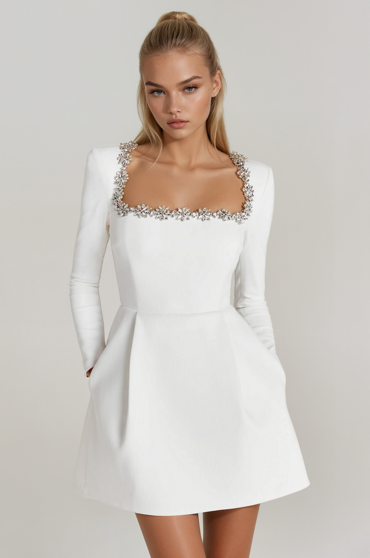 TAZARI | EMBELLISHED NECK DETAIL MINI DRESS