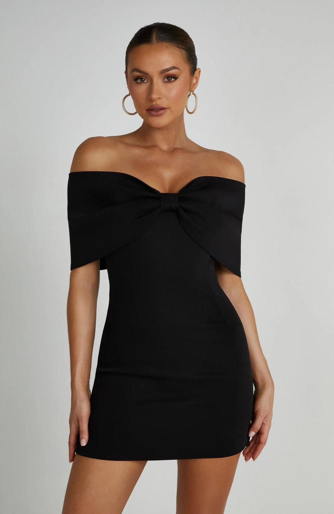 ANSELIE | OFF-SHOULDER SOLID OVER-FOLD MINI DRESS